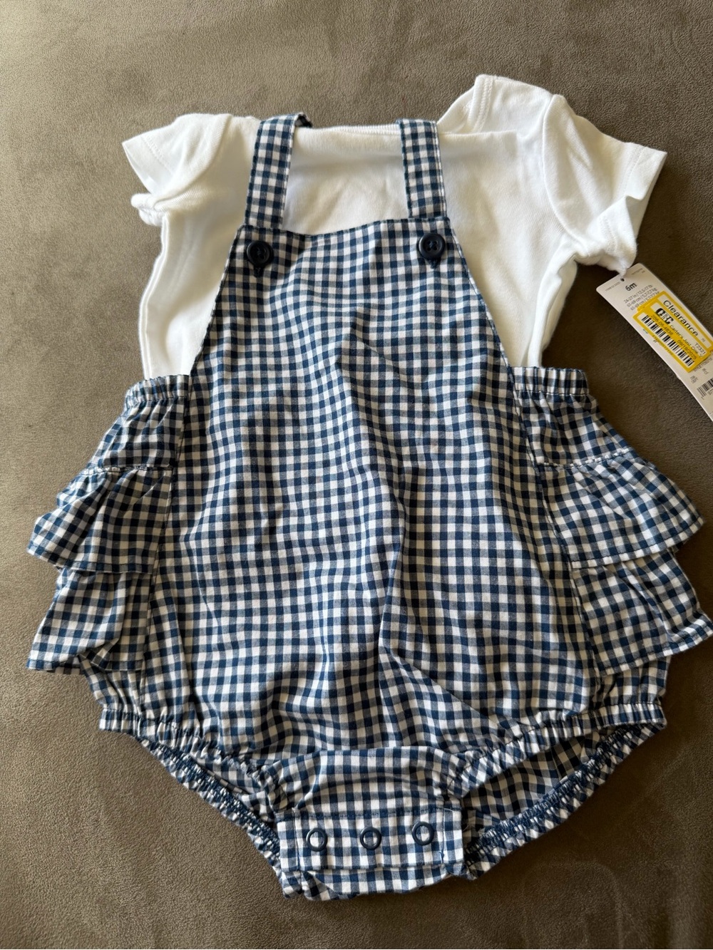 Just One You Carters  Gingham Ruffle Romper - Blue and White
